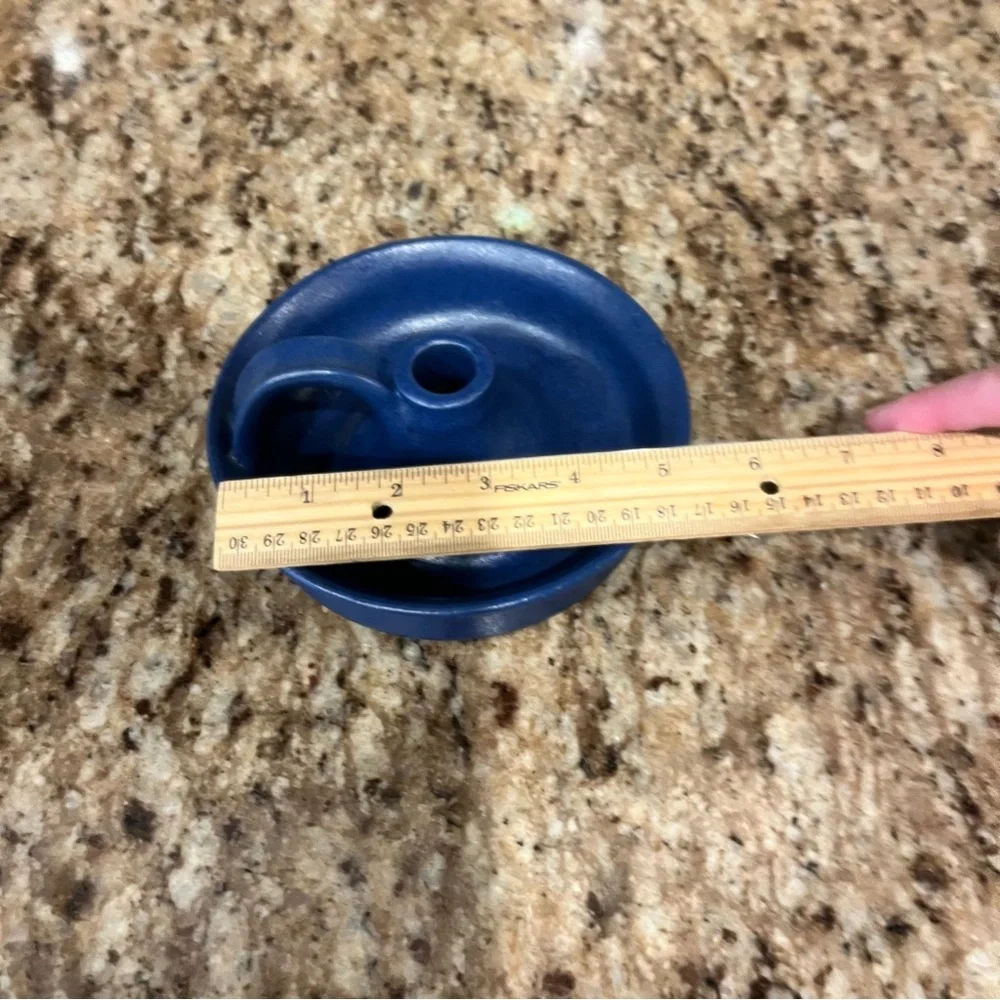 Vintage 90s Blue Pottery Hand Thrown Candlestick Taper Candle Holder Cottagecore